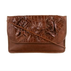 Vintage Carlos Falchi Leather Karung Trimmed Crossbody Bag